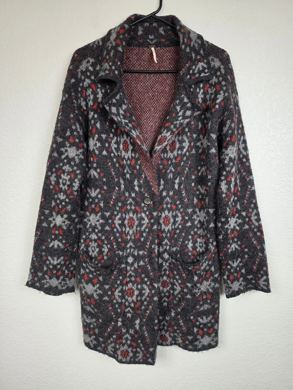 Free People Patterned Wool Blend Sweater Coat Sz S
